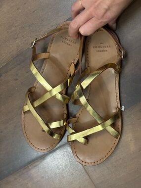 Sezane Metallic Gold Strappy Leather Sandals